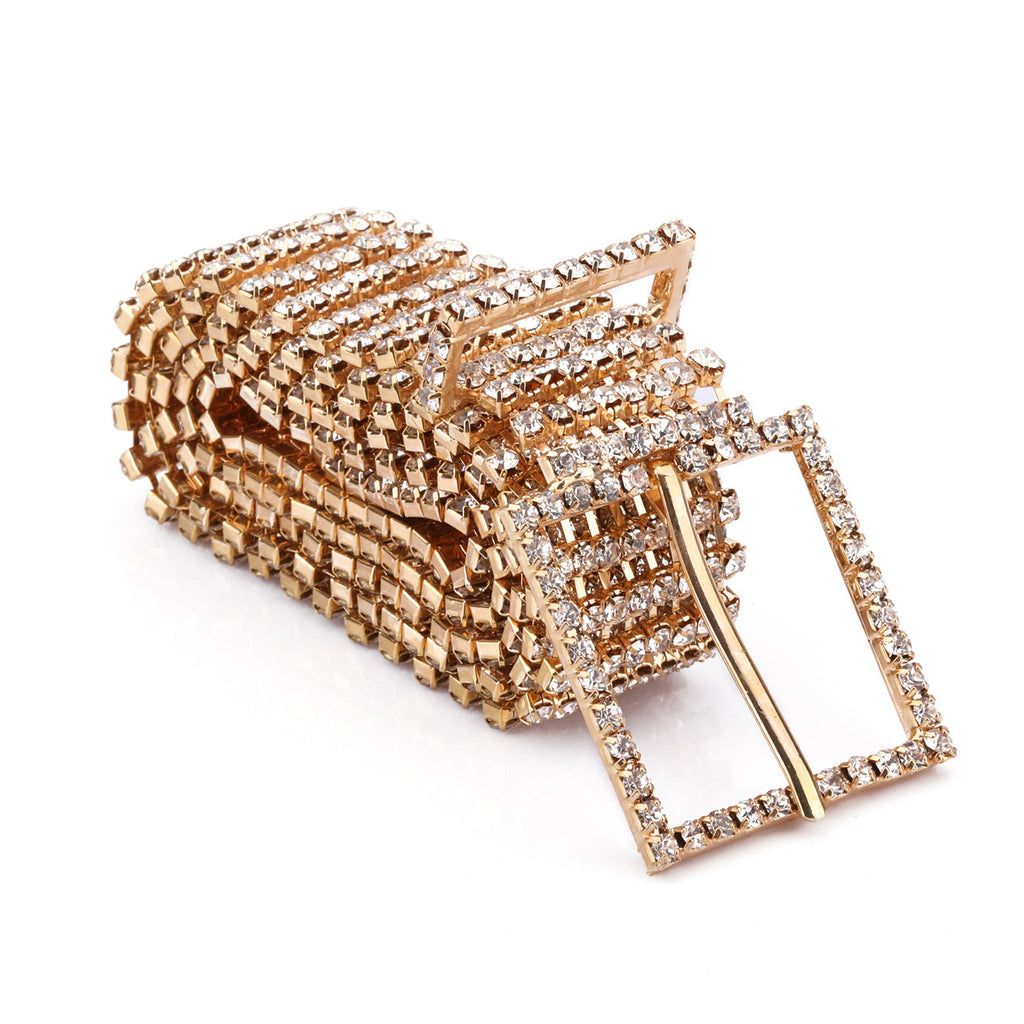 Diamante Studded Metal Belt - Gold - 8 Row