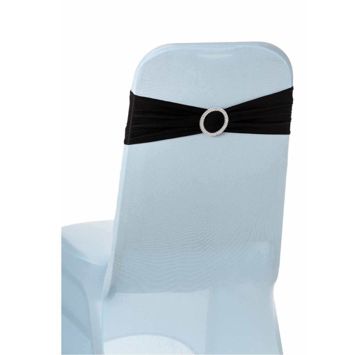 Spandex Chair Band with Round Diamante Buckle - Black