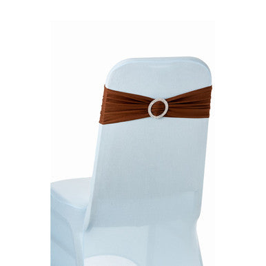 Spandex Chair Band with Round Diamante Buckle - Chocolate