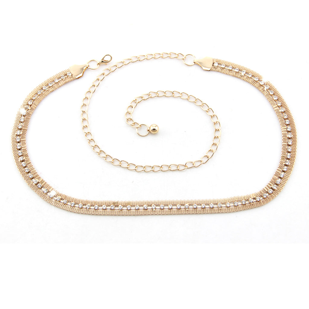 Mesh Belt with Diamante Row - Gold