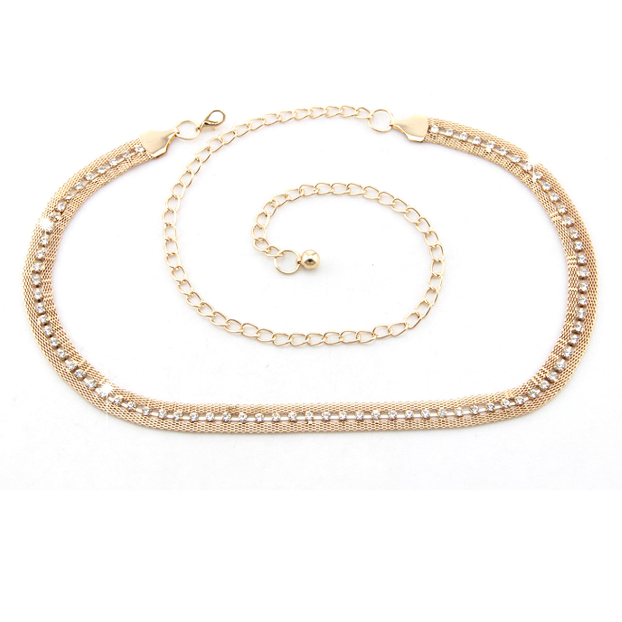 Mesh Belt with Diamante Row - Gold