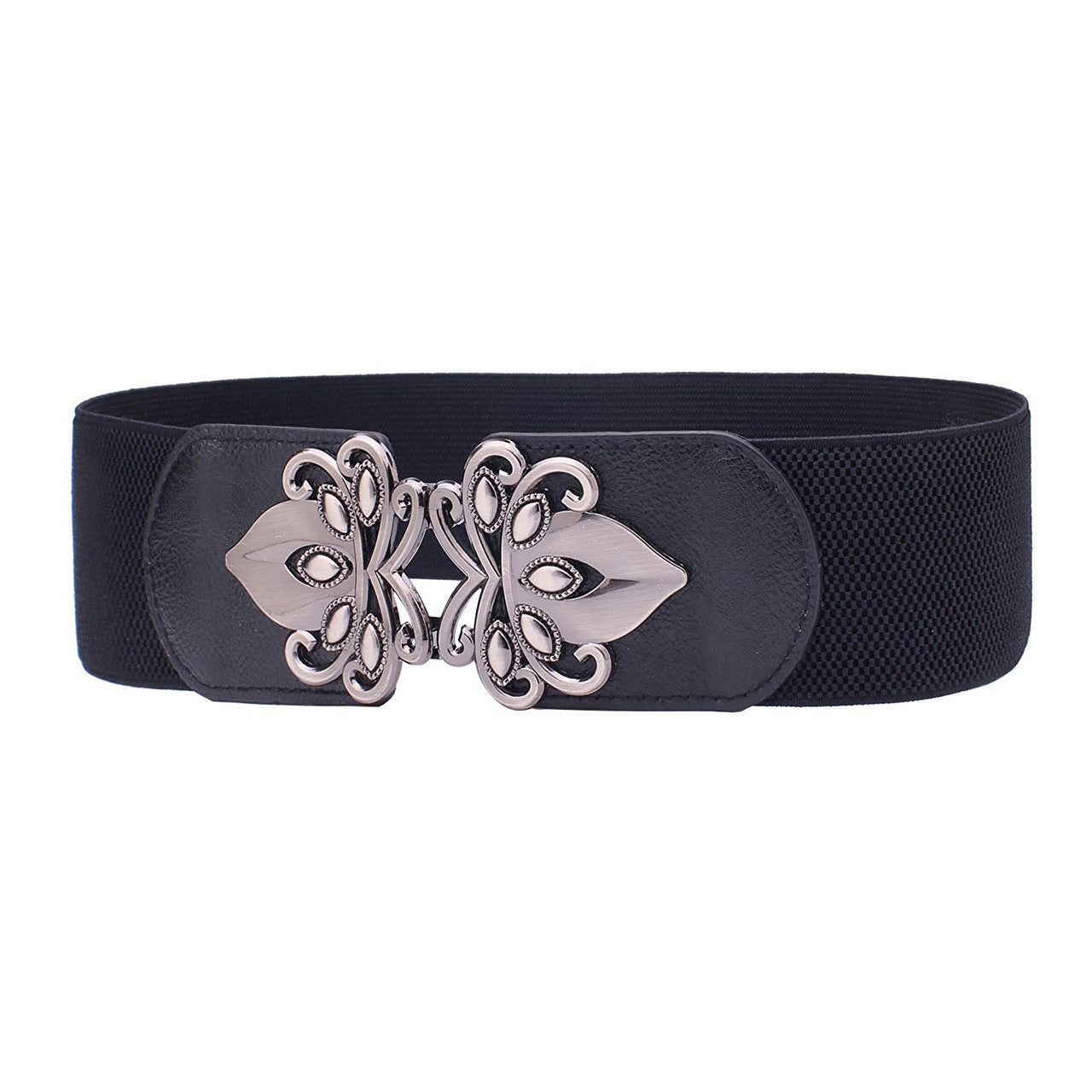 Black Elasticated Clip on Belt with Detailed Buckle