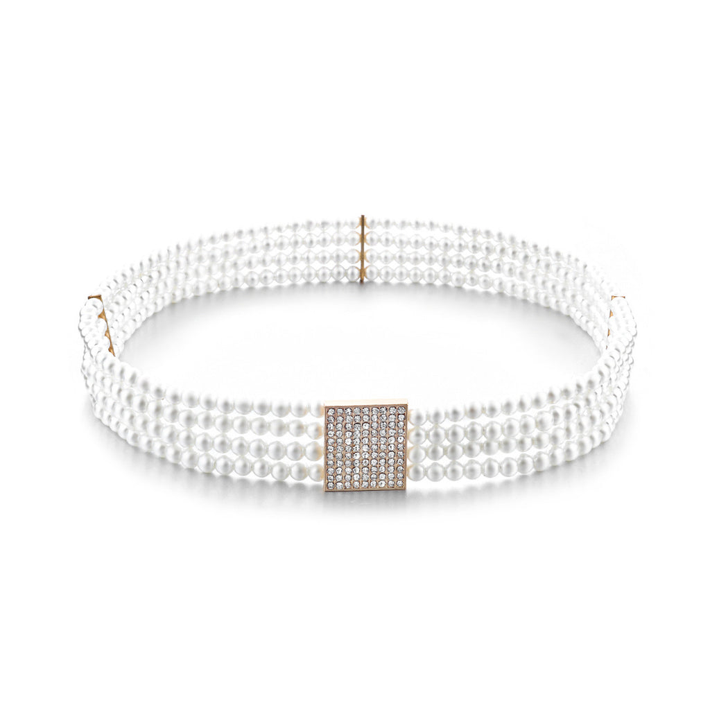 Pearl Belt in 4 Rows with Diamante Buckle