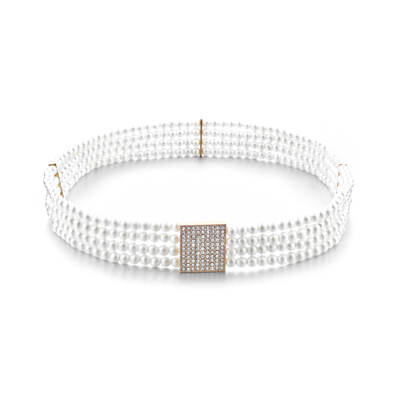 Pearl Belt in 4 Rows with Diamante Buckle