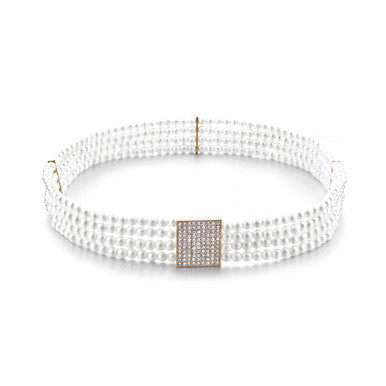Pearl Belt in 4 Rows with Diamante Buckle