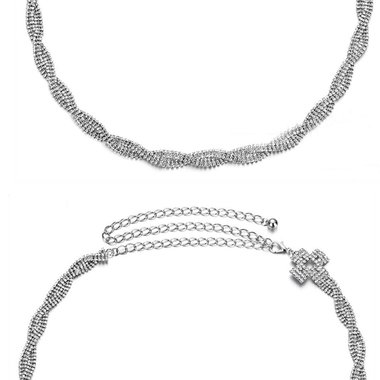 Diamante Braided Twist Belt - Silver