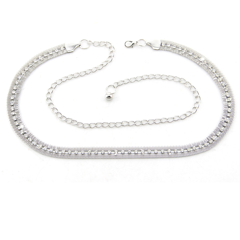 Mesh Belt with Diamante Row - Silver