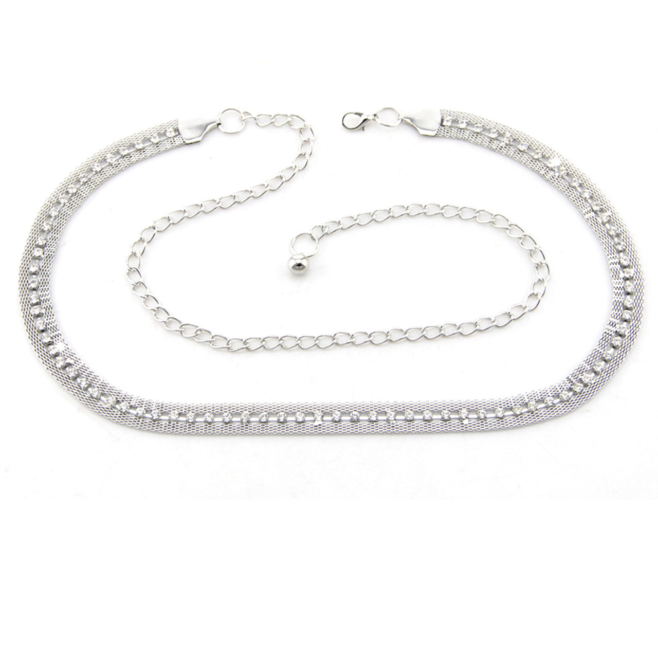 Mesh Belt with Diamante Row - Silver