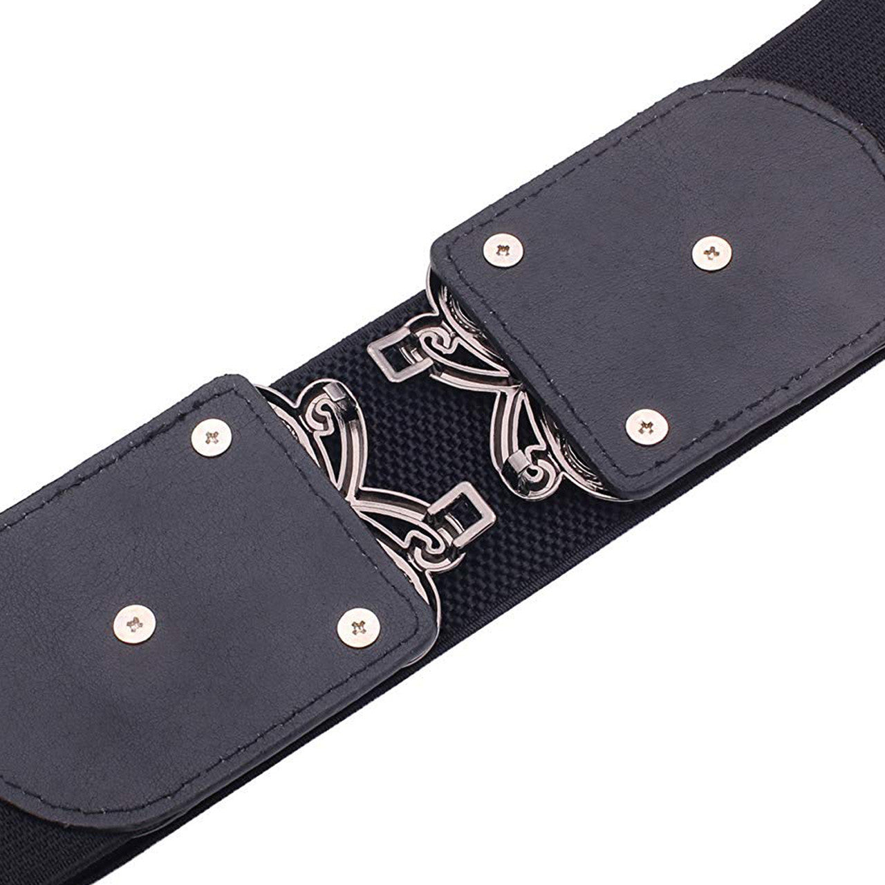 Black Elasticated Clip on Belt with Detailed Buckle