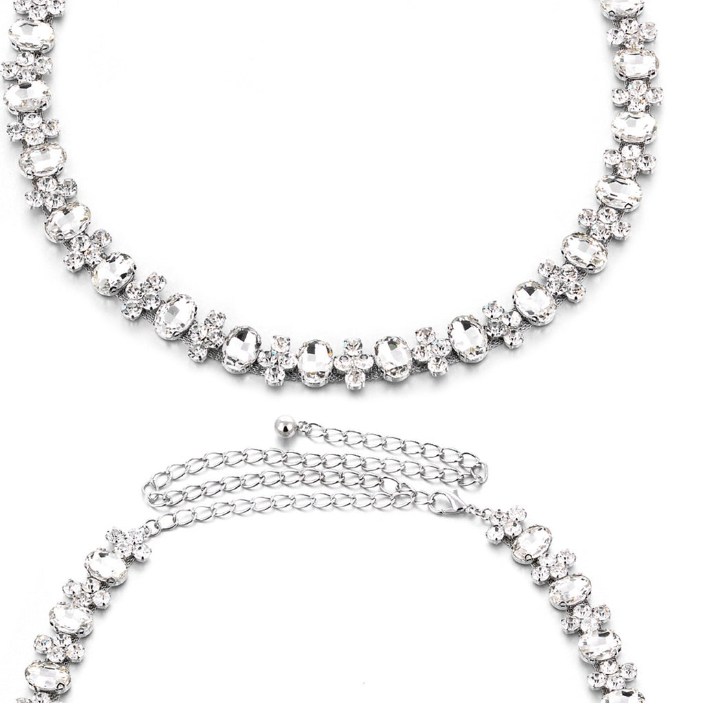 Waist Belt with Assorted Diamante Crystals - Silver