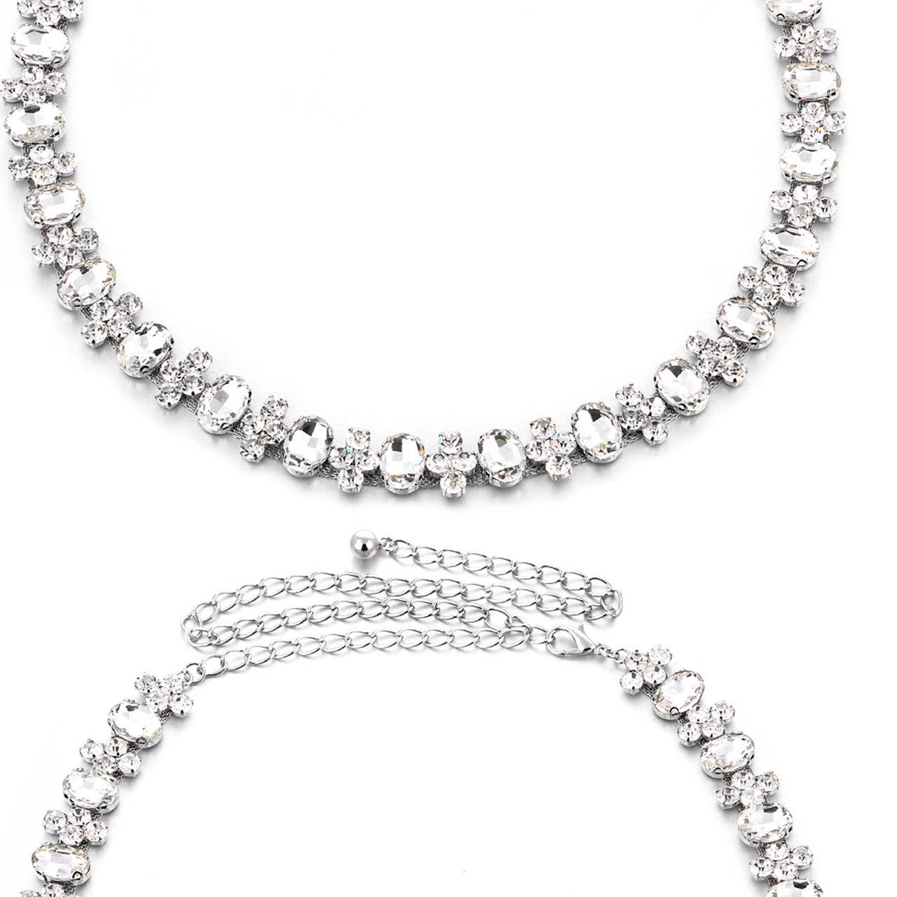 Waist Belt with Assorted Diamante Crystals - Silver
