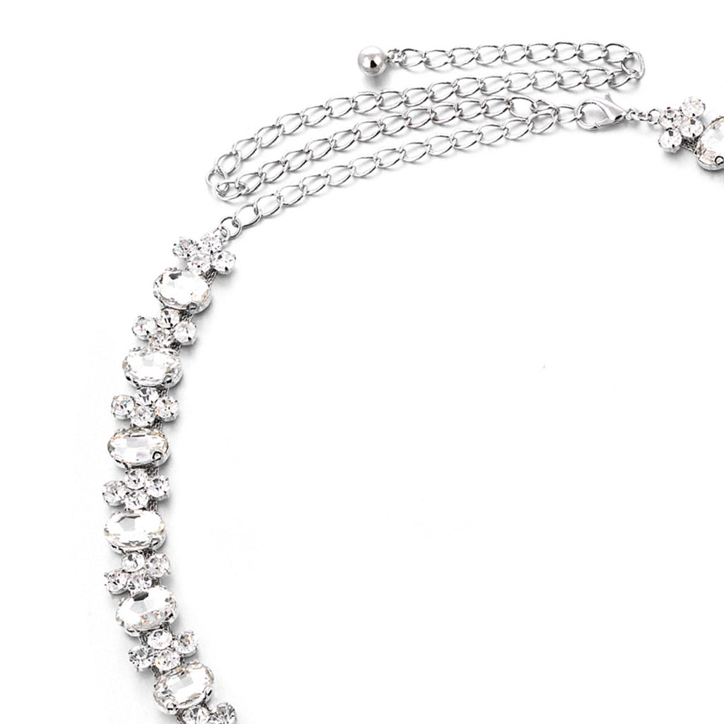 Waist Belt with Assorted Diamante Crystals - Silver