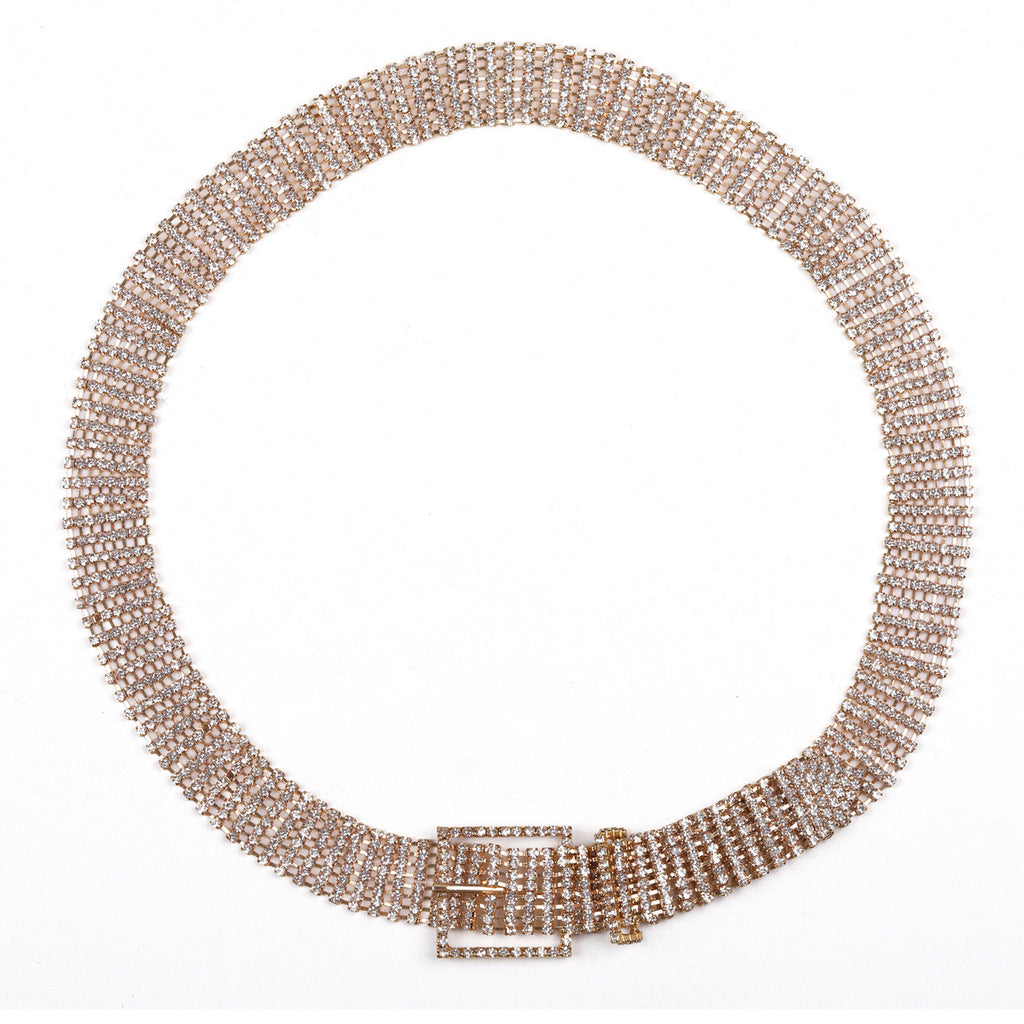 Diamante Studded Metal Belt - Gold - 8 Row