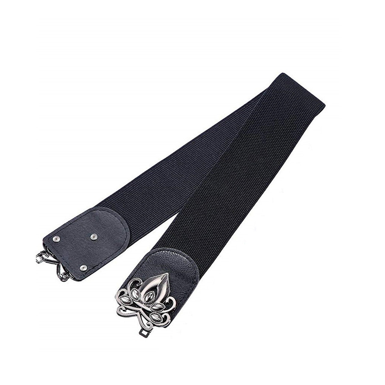Black Elasticated Clip on Belt with Detailed Buckle