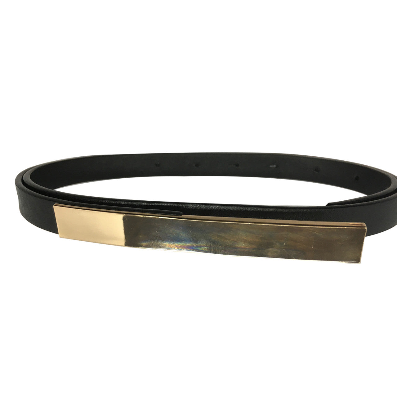 Skinny Belt in Black with Gold Buckle