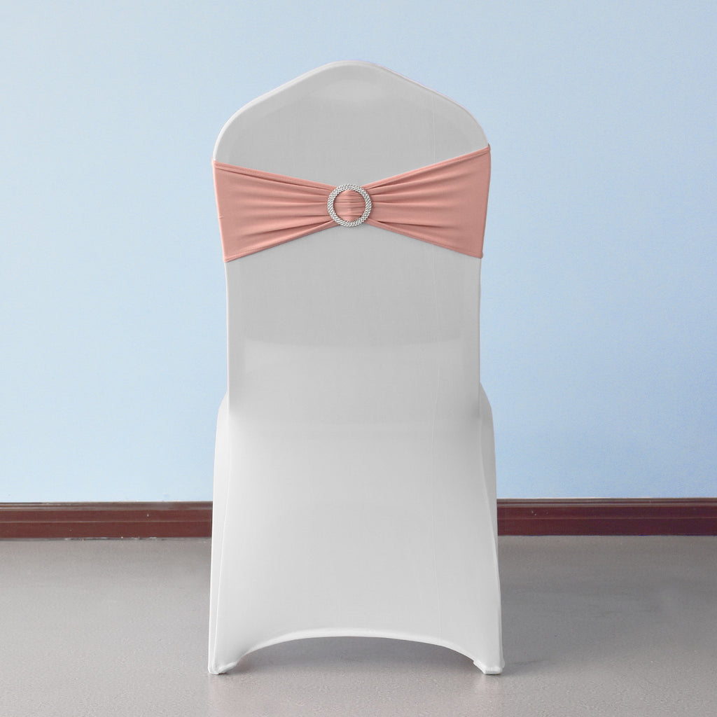 Spandex Chair Band with Round Diamante Buckle - Rose Gold