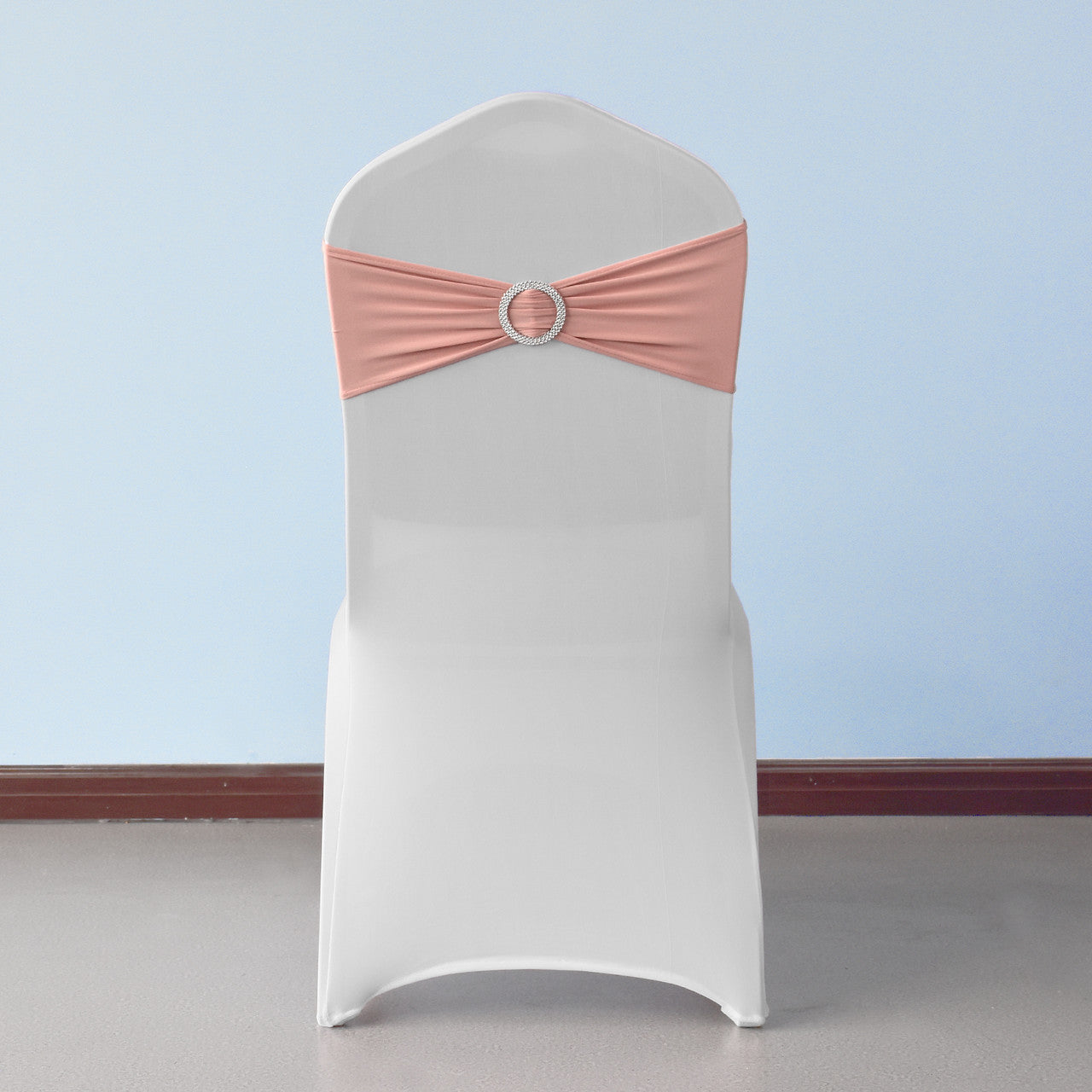 Spandex Chair Band with Round Diamante Buckle - Rose Gold