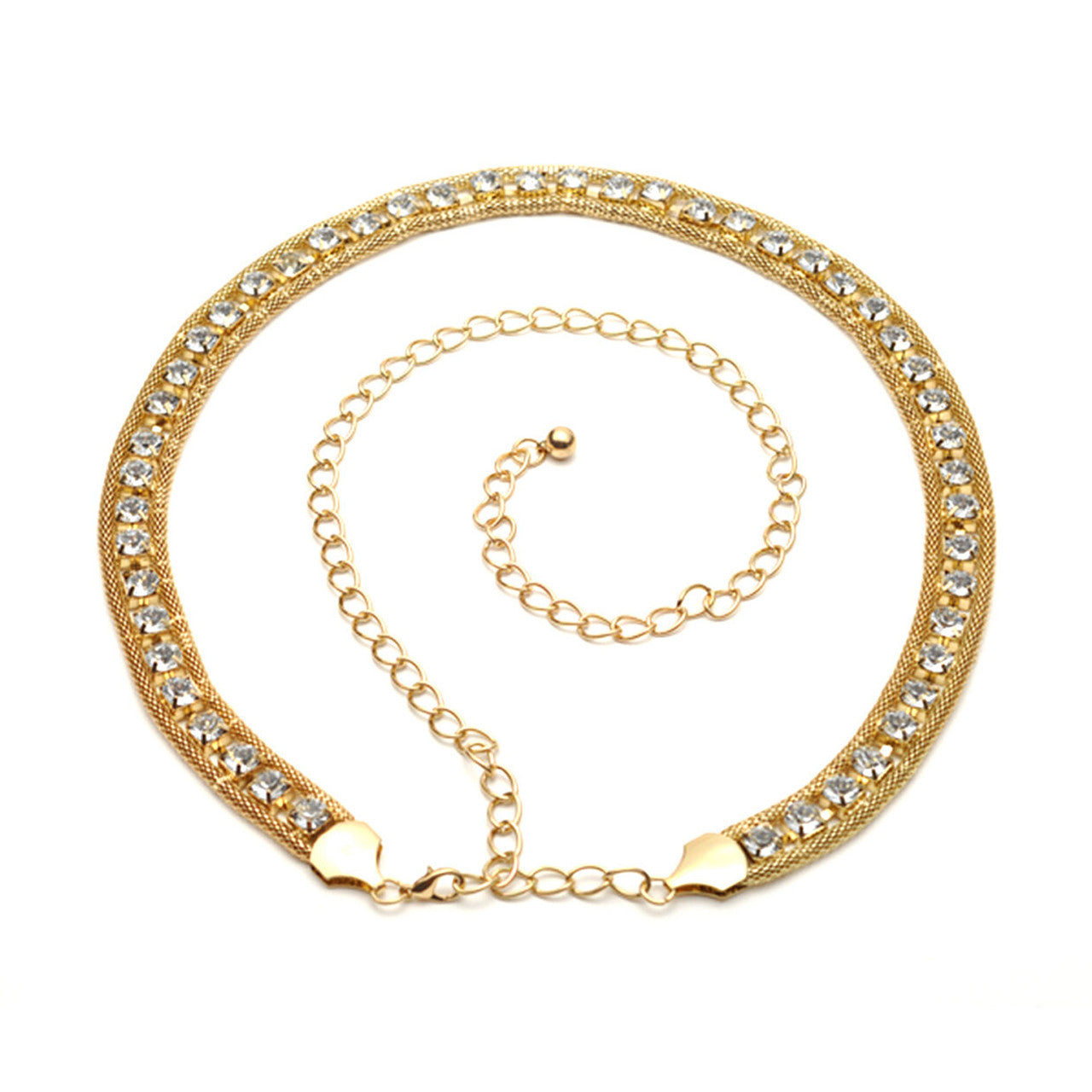 Waist Belt with Large Diamante - Gold
