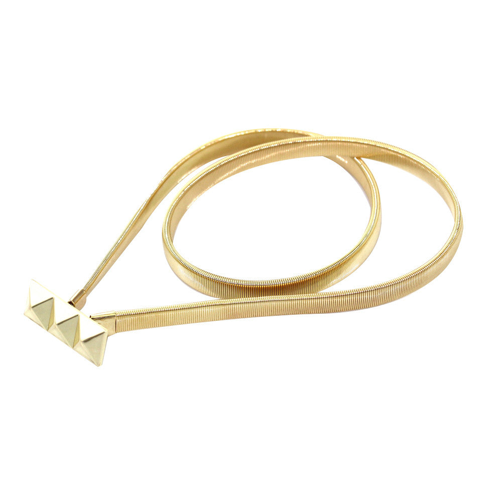 Stretch Belt with Three Pyramid Buckle - Gold