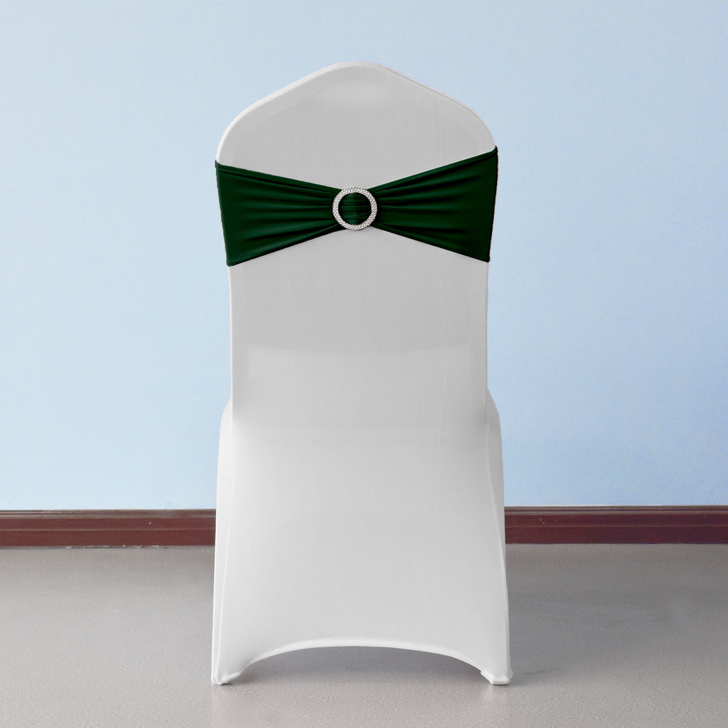 Spandex Chair Band with Round Diamante Buckle - Olive Green