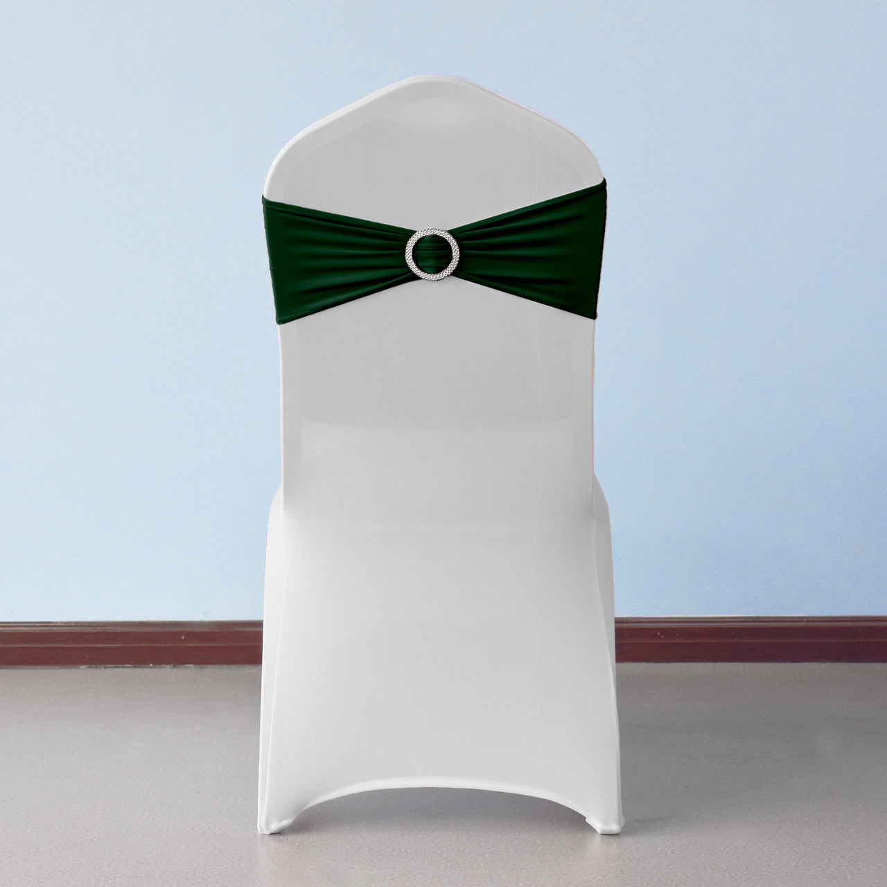 Spandex Chair Band with Round Diamante Buckle - Olive Green