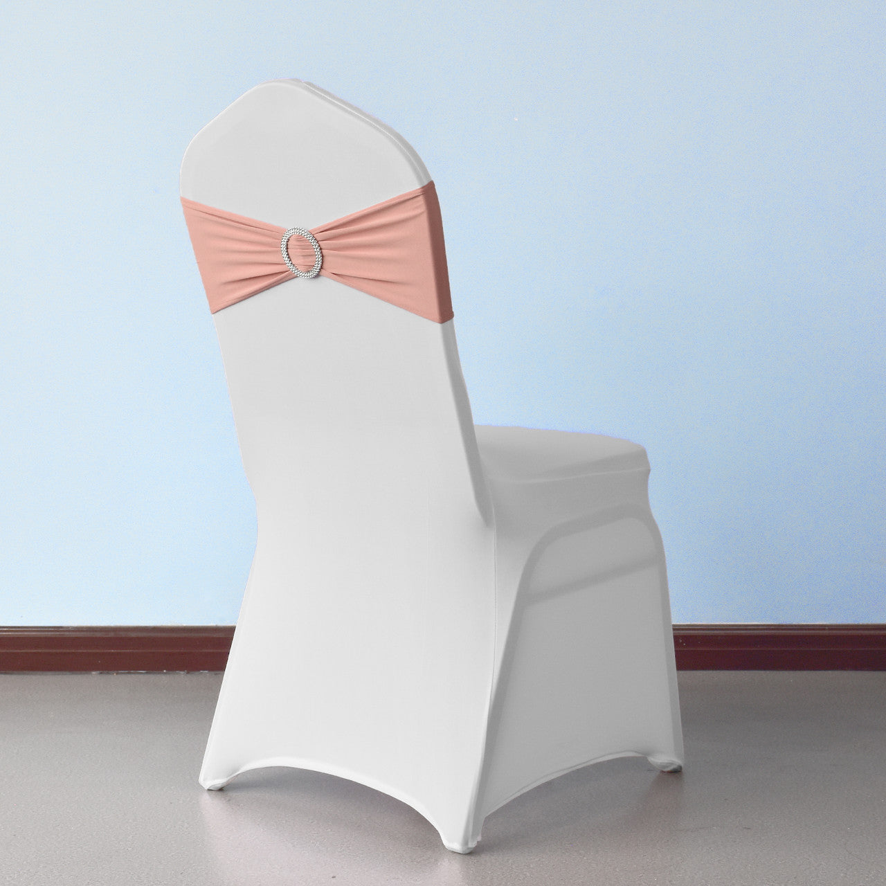 Spandex Chair Band with Round Diamante Buckle - Rose Gold