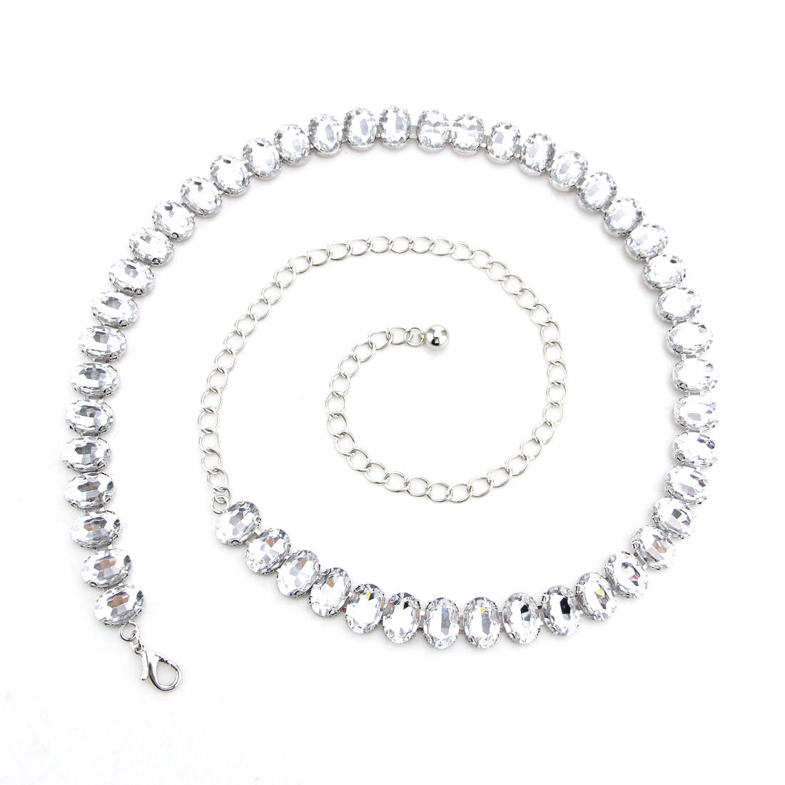 Diamante Waist Belt with Oval Crystals - Silver