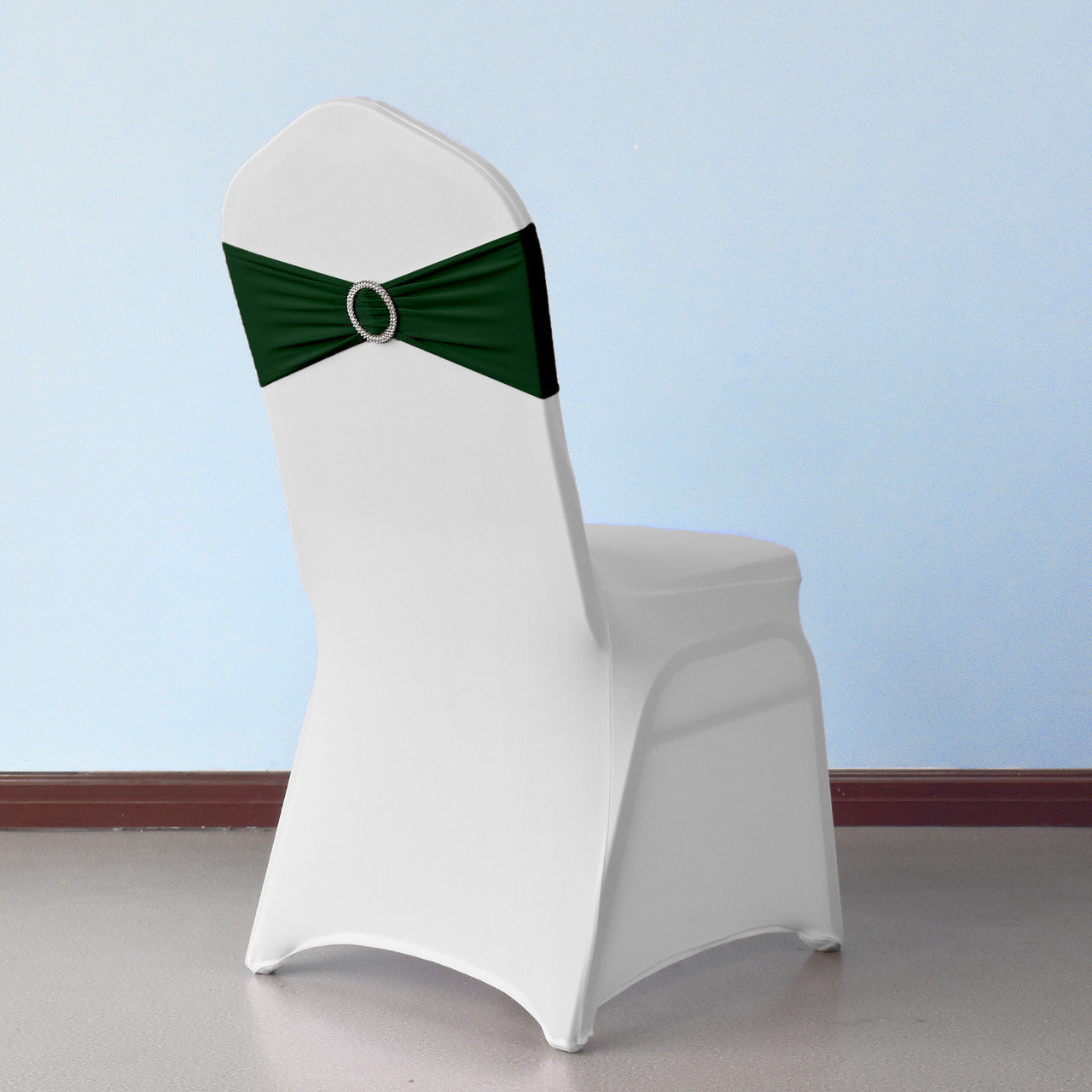 Spandex Chair Band with Round Diamante Buckle - Olive Green