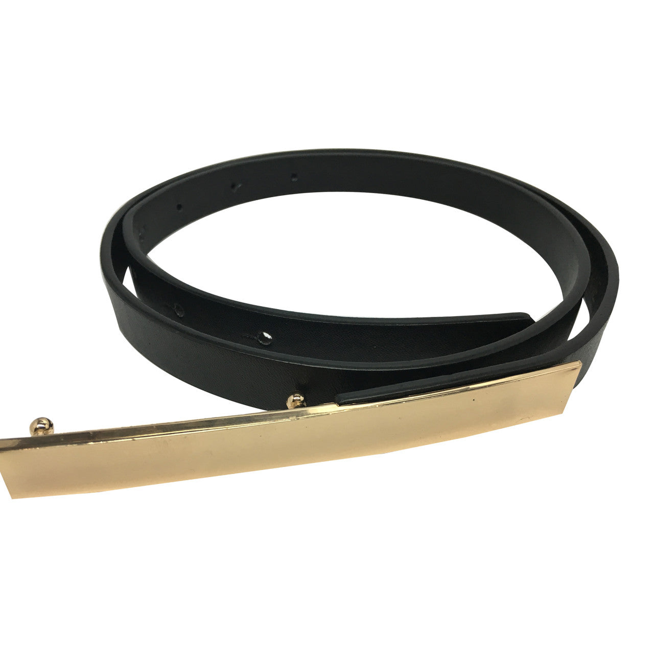 Skinny Belt in Black with Gold Buckle