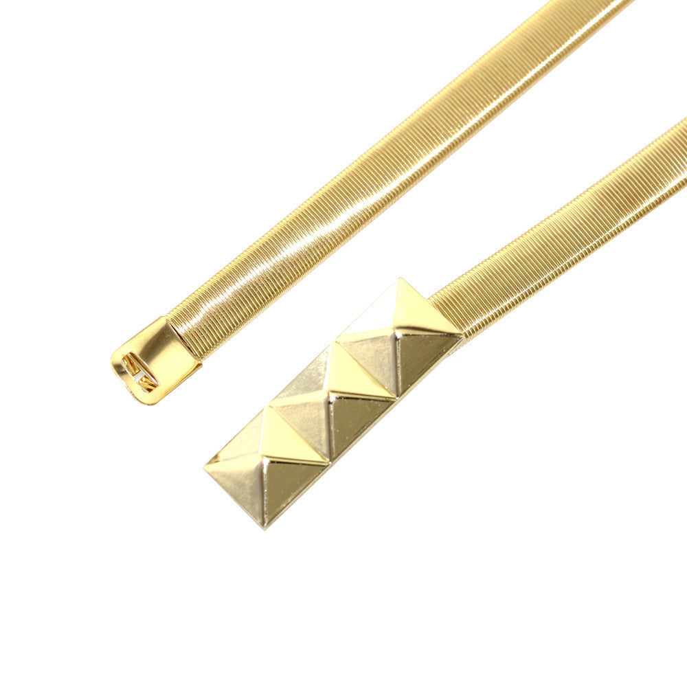 Stretch Belt with Three Pyramid Buckle - Gold