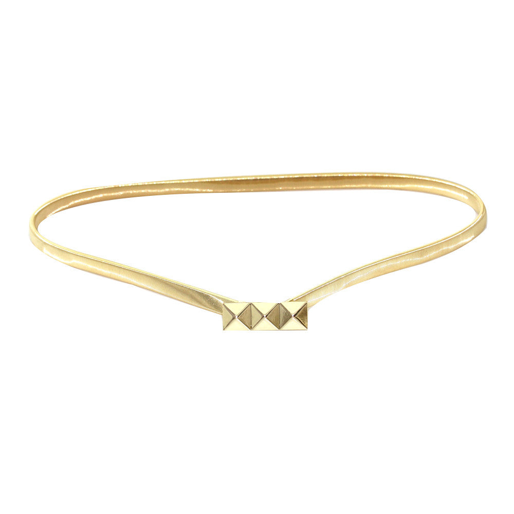 Stretch Belt with Three Pyramid Buckle - Gold
