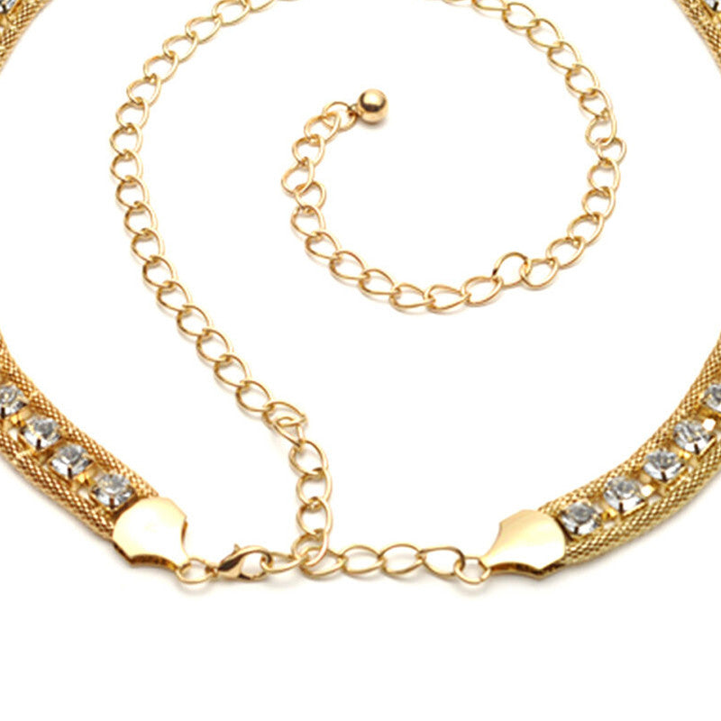 Waist Belt with Large Diamante - Gold