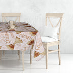 60" x 84" Rectangle Christmas Ribbon & Leaf Print Polyester Wipe Clean Tablecloth - White & Gold