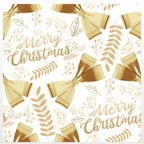 60" x 84" Rectangle Christmas Ribbon & Leaf Print Polyester Wipe Clean Tablecloth - White & Gold