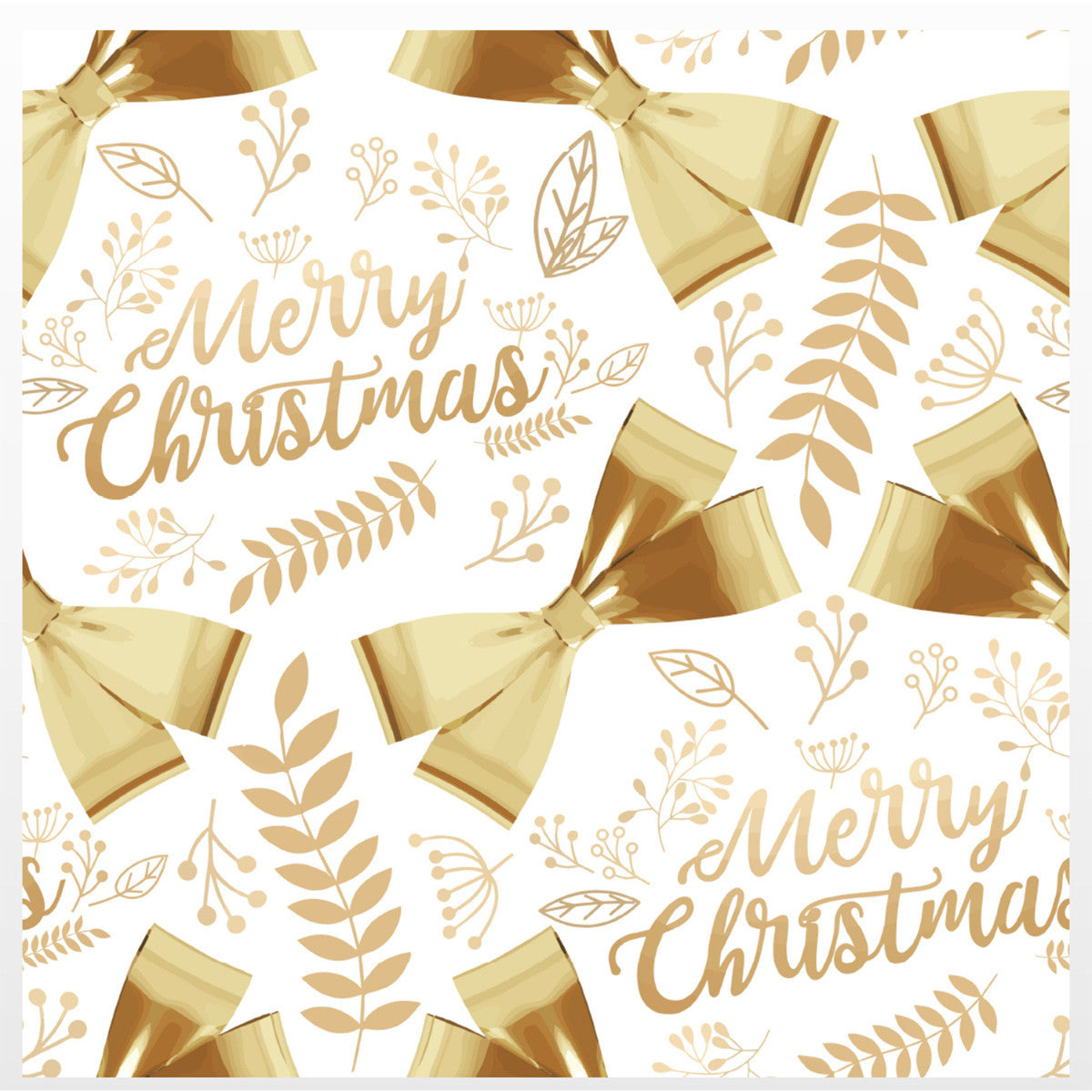 60" x 84" Rectangle Christmas Ribbon & Leaf Print Polyester Wipe Clean Tablecloth - White & Gold