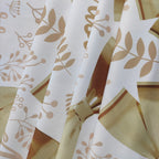 60" x 84" Rectangle Christmas Ribbon & Leaf Print Polyester Wipe Clean Tablecloth - White & Gold