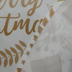 60" x 84" Rectangle Christmas Ribbon & Leaf Print Polyester Wipe Clean Tablecloth - White & Gold
