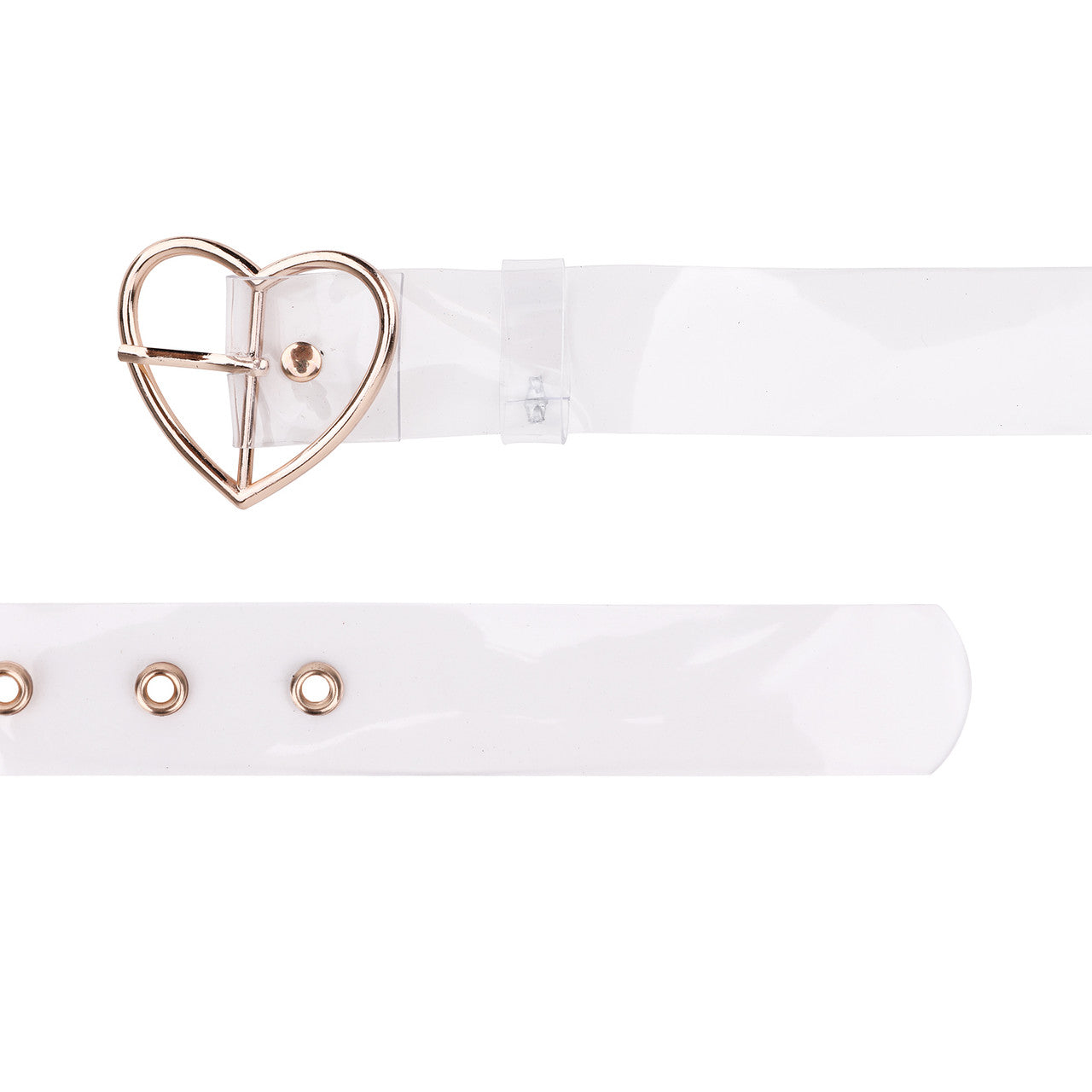 Wide Clear Belt with Gold Heart Buckle