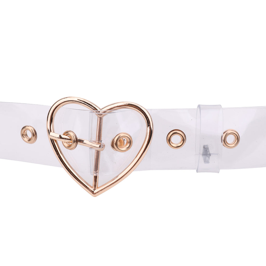 Wide Clear Belt with Gold Heart Buckle