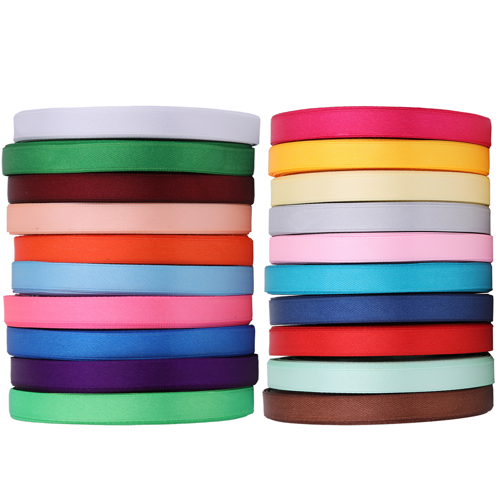 10mm Double Sided Satin Ribbon Bundles, 10 x 25m Rolls - Mixed Colours
