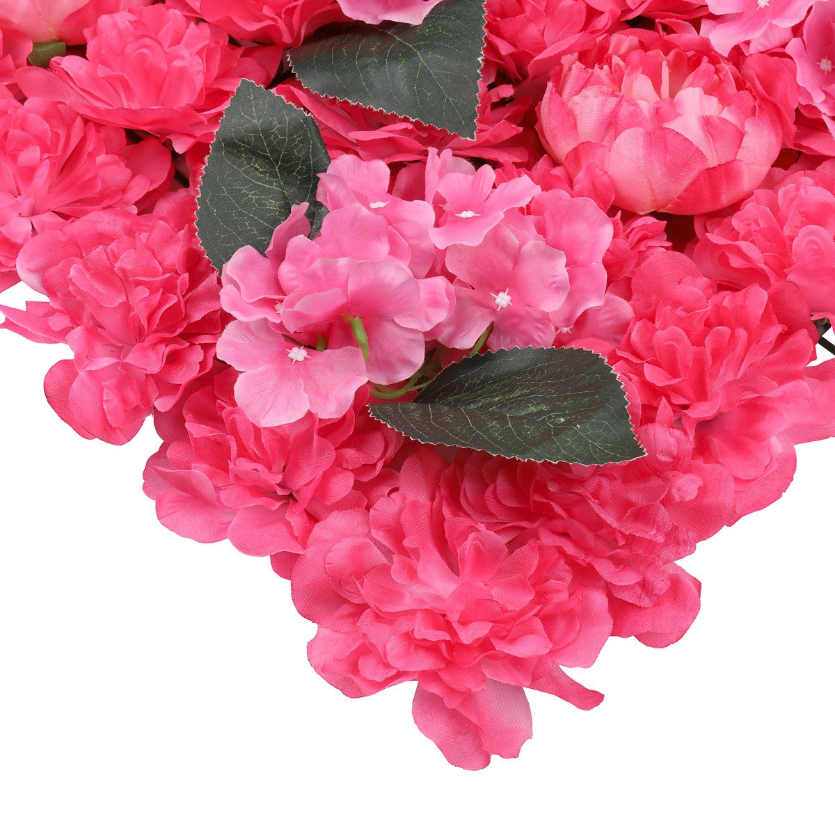 Hydrangea Artificial Flower Wall Panel 60cm x 40cm - Hot Pink with Leaves