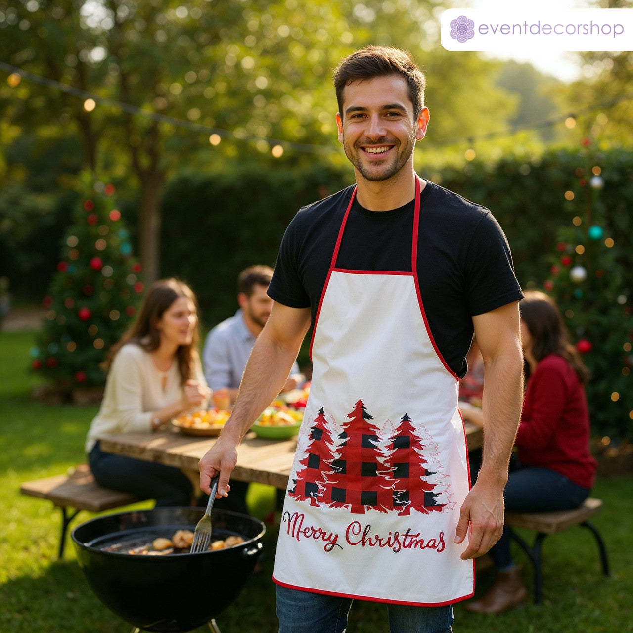 Unisex Christmas Apron for Adults - Red and Black Plaid Design