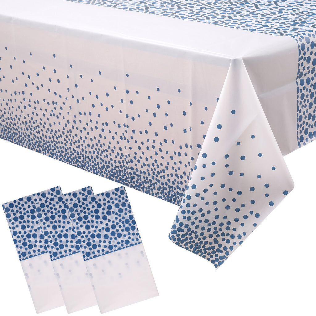 Rectangular Plastic Disposable Tablecloth - White - Sky Blue Polka Dot Print