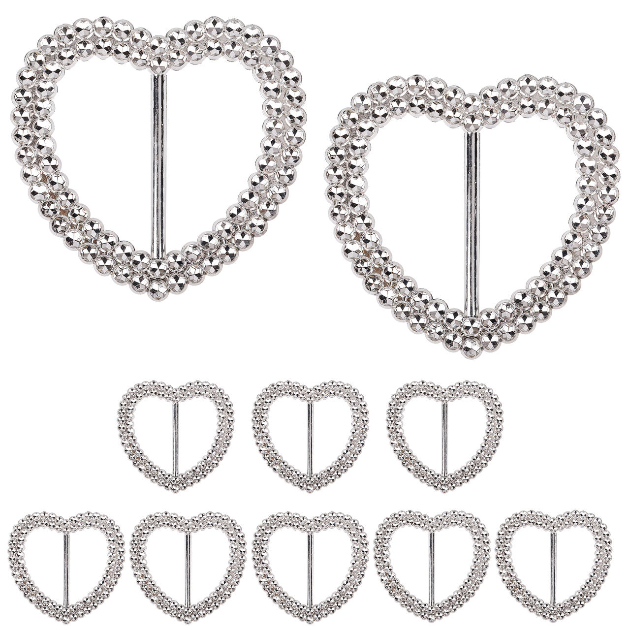 Heart Silver Slider Buckle Chair Bands - 10pcs