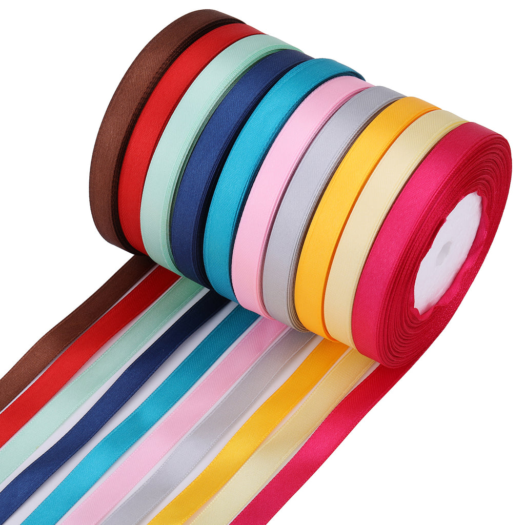 10mm Double Sided Satin Ribbon Bundles, 10 x 25m Rolls - Mixed Colours