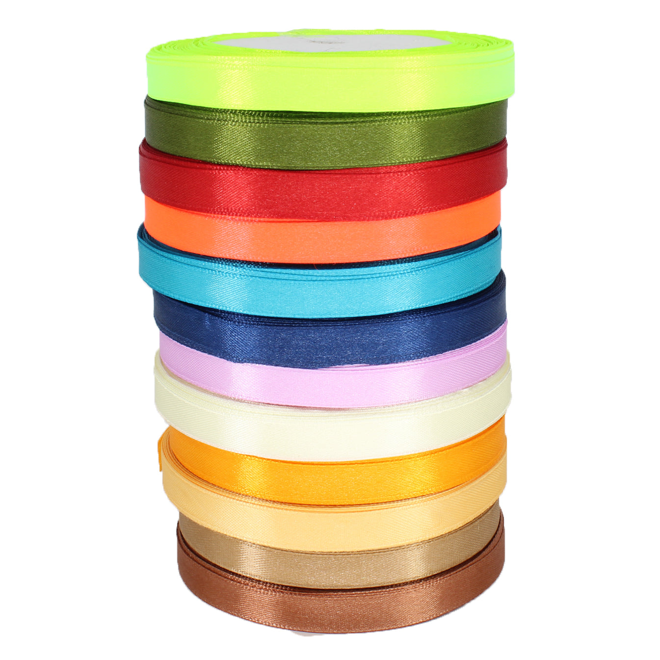 10mm Double Sided Satin Ribbon Bundles, 12 x 25m Rolls - Mixed Colours
