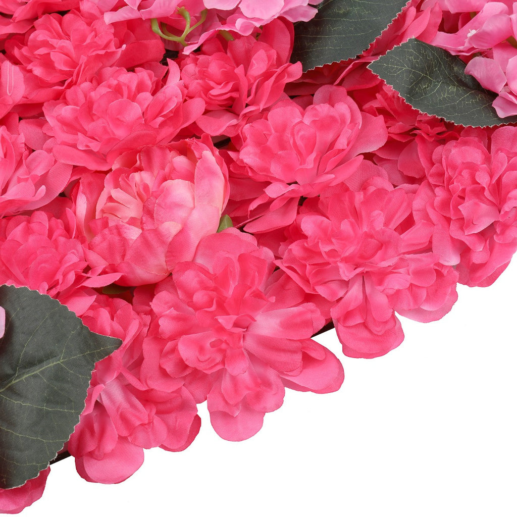 Hydrangea Artificial Flower Wall Panel 60cm x 40cm - Hot Pink with Leaves