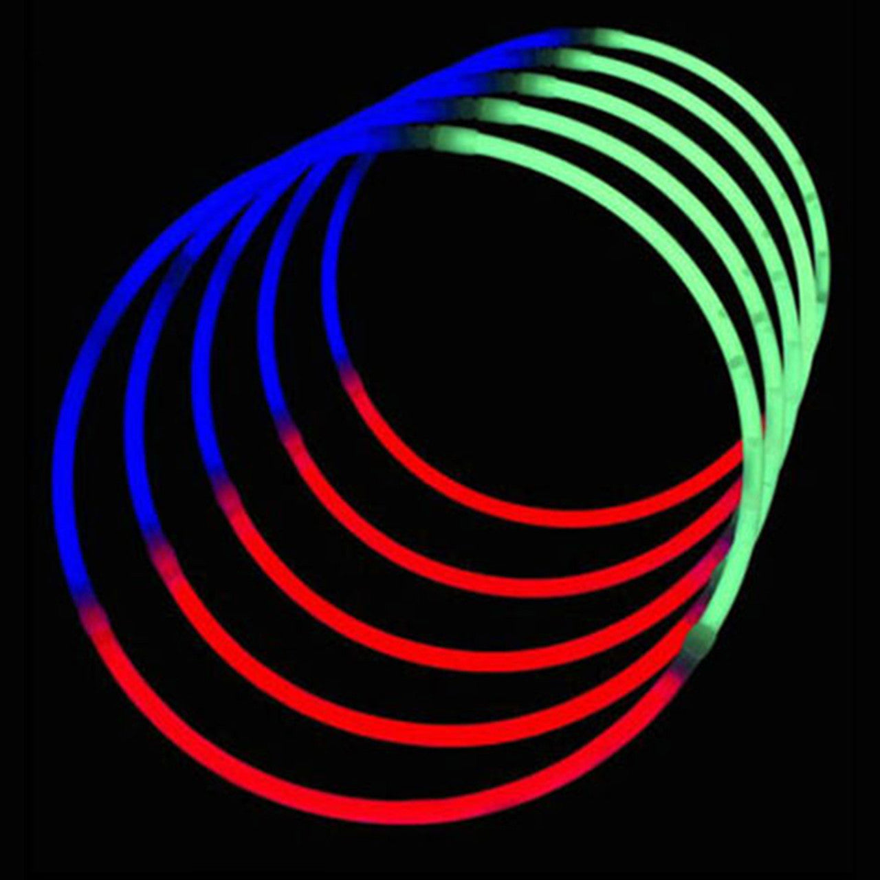 22" Premium Neon Glow Stick Necklaces - Tri-Colour (Red, Green & Blue)