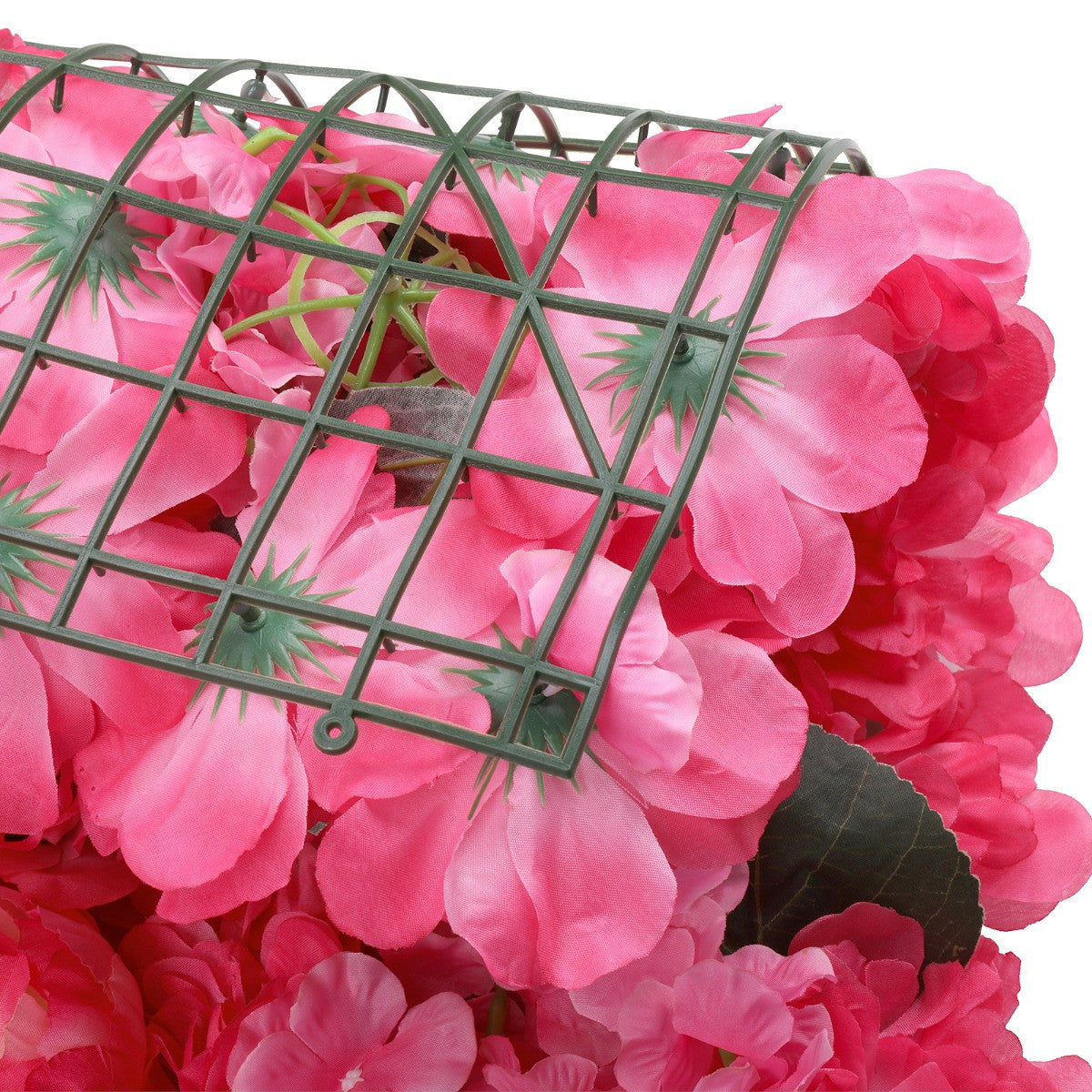 Hydrangea Artificial Flower Wall Panel 60cm x 40cm - Hot Pink with Leaves