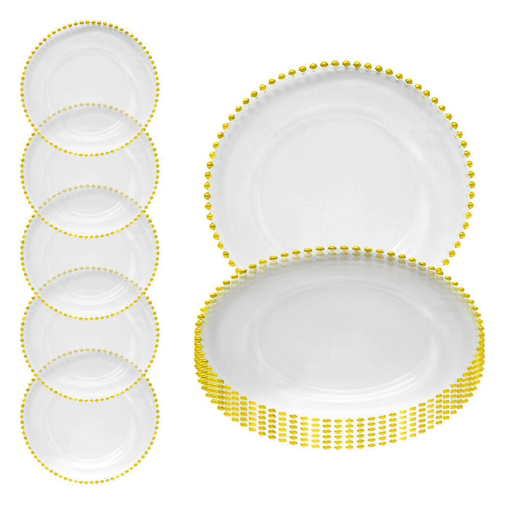 Round Charger Plate - Clear with Gold Beads x 6